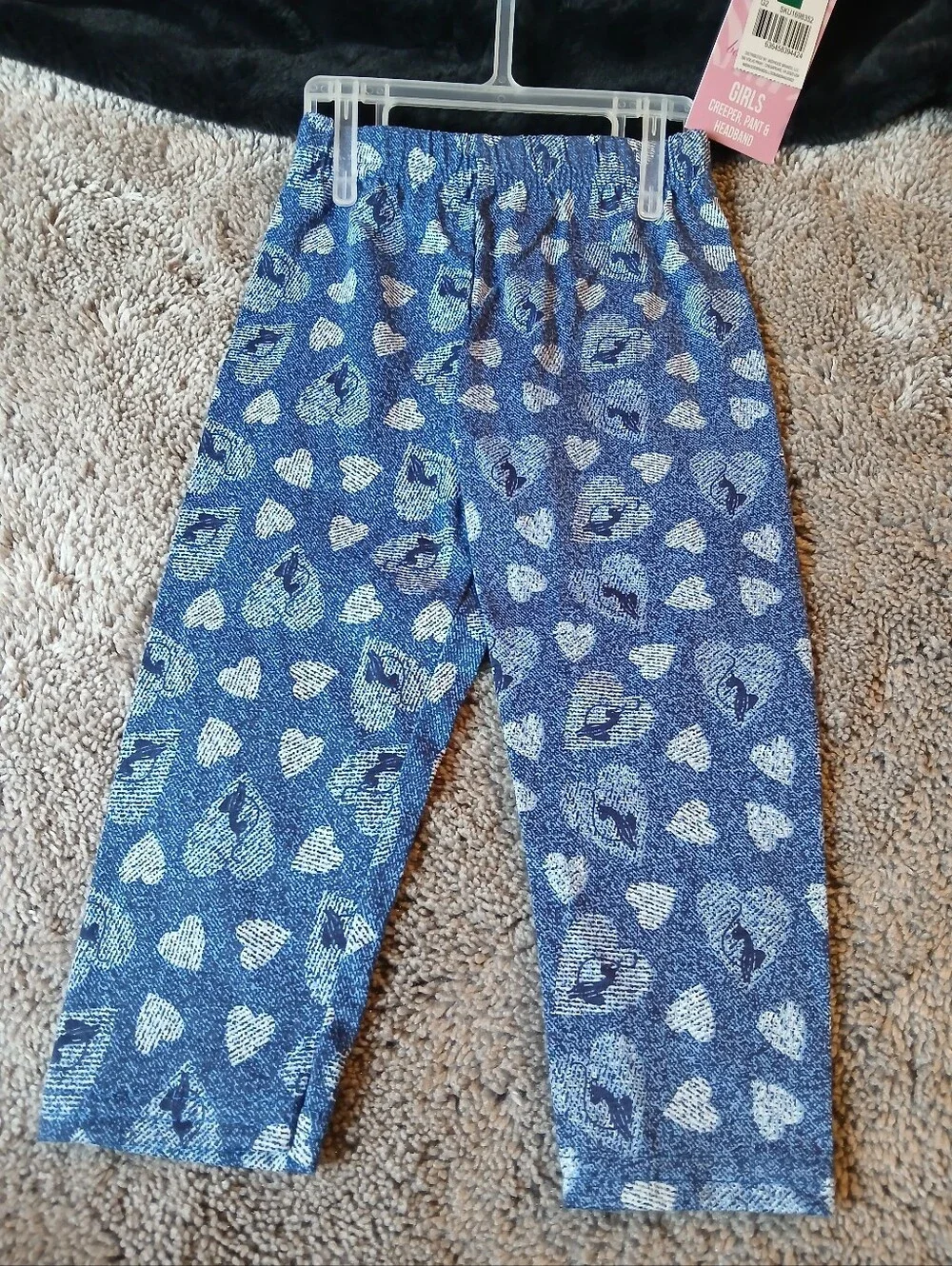 Baby Phat Girls 3PC White Bodysuit Faux Denim Heart Pants & Headband Set 3/6mos